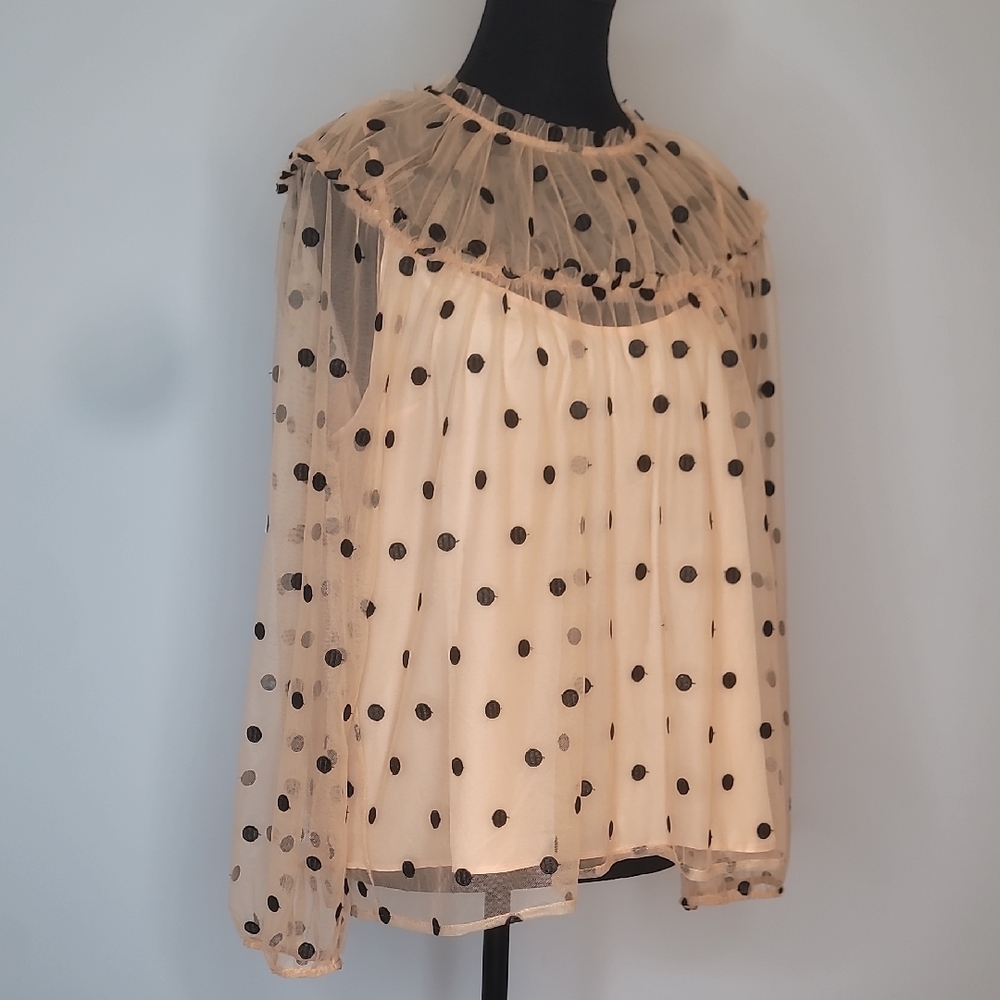 J. Crew Black Tan Pleated Ruffled Blouse